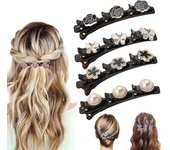 Pinzas para el cabello trenzadas - Pinzas para el cabello trenzadas con piedras de cristal brillantes, pinzas para el cabello trenzadas para mujeres, pinzas para el cabello trenzadas con piedras de cristal para peinar el cabello grueso y fino (4 piezas/b)