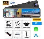 4K Rearview Mirror Carplay & Android AutoWifi Video Recorder 10/12Inch Dash Cam for Car DVR GPS Navigation Reversing Camera