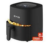 EVVO Freidora de aire sin aceite de 6L 1700W Recipiente Antiadherente Tecnología Dual Cyclone Multifunción Hornea Deshidrata Descongela hasta 200º Apagado Automático.