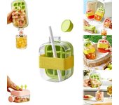 Cubitera 2 en 1 – Botella de agua y cubitera 2025 sin contacto con tapa, recipiente y pajita, para preparar hielo rápidamente para café, zumo y más (rosa, 500 ml)