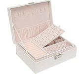 Organizadora de Joyas Caja de Joyas de 2 Capas para Mujer Caja Joyero con Cerradura Forro de Terciopelo Jewelry Organizer para Guardar Joyas Pendientes Anillos y Collares-Blanco