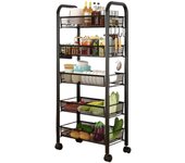 LUTODY - Carro de Almacenamiento Organizador Metálico de Varios Niveles con Ruedas, Carrito Auxiliar Compacto, Verdulero, Frutero, Multiuso para Cocina