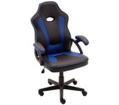 Silla gaming de cuero sintético, ergonómica, negro y azul, silla de oficina giratoria con ruedas, altura e inclinación ajustables, escritorio, gamer, videojuegos