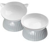 2 Ceramic Raised Cat Food Bowls, Elevated Cat Food and Water Bowl Set, Pet Bowl for Indoor Cats and Small Dogs, Anti-Vomiting Cat Dog Feeder with Plastic Base, Dishwasher Safe, Grey…