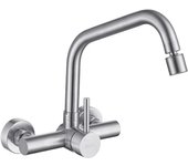 Grifo Cocina en la Pared con 2 Modos, Grifería para Fregadero con Caño Giratorio, Mezclador Monomando Rotación de 360°, Acero Inoxidable 304, Aireador Extraíble