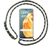 Tumundosmartphone Funda Colgante Transparente para Oppo A91 con Cordon Verde / Dorado