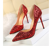 Plus Size 34-43 Women 9.5cm High Heels Stripper  Bling Glod Red Silver Scarpins Pumps Lady Stiletto Wedding Bridal Fetish Shoes