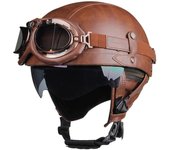 Summer Motorcycle Helmet Half PU Leather Retro Motorbike Helm Moto Bike Motocross Helmets With For Men Women Casco DOT