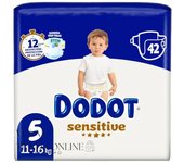 Dodot Sensitive Talla 5 (11-16kg) Paquete de 42 pañales para bebé con barrera Stop Fugas