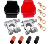 Terminal de batería positivo negativo, kit de terminal de batería de automóvil, conector de terminal de batería con cubierta de terminal de batería para automóvil, barco, vehículo recreativo, negro rojo