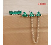 3PCS New Stainless Steel Double Ear Studs Tassel Chains Hanging Earrings Set for Women Geometry Triangle Huggie Piercing Jewelry