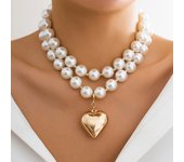 2Pcs Elegant Goth Imitation Pearl Beads Chain Necklace for Women Vintage Love Heart Pendant Choker Y2K Jewelry Wed Accessories