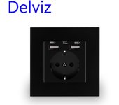 Delviz EU Standard USB Socket, AC 110V-250V, No Logo, 16A Wall Embedded Outlet, 5V Usb charge hole, With 2A USB Port Wall Socket