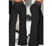 Elegant High Waist Flared Women Pants Office Casual Crisscross Sheer Mesh Patch Mesh Patch Casual Trousers Women Clothes