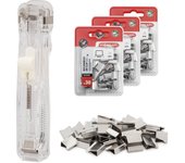 Starplast Dispensador Portátil con 98 Clips Almeja de Recambio - Soporte Papel - Sujeción de Hasta 40 Hojas - Acero Inoxidable - Reutilizable - Rosa