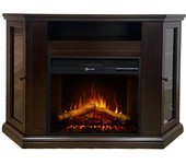 Chimenea Eléctrica de Esquina de Suelo MADISON en Madera de Nogal L126 X P78 X H83
