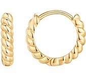 Pendientes Huggie Post Twisted de Plata de Ley 925 Chapado en Gold 14K | Mini Pendientes de Ano para Mujer Gold Amarillo 12,5 MM