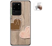 Tumundosmartphone Funda Gel Tpu para Samsung Galaxy S20 Ultra diseño Corazones Madera Dibujos