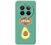 Tumundosmartphone Funda Silicona Líquida Verde para Realme 12 Pro 5G / 12 Pro Plus 5G diseño Vegan Life Dibujos