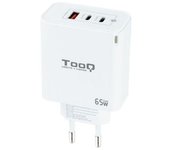 Cargador Gan de Pared TooQ TQWC-GANQC2PD65WT/ 2xUSB Tipo-C/ 1xUSB/ 65W