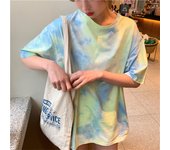 Tie Dye Summer T-Shirt Cotton Colorful INS Fashion Short Sleeve Tshirt For Women High Streetwear Y2K Crop Tops Casual Loose Tees