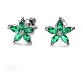 Cute Female Blue Zircon Stars Stud Earrings Multicolor Birthstone Crystal Silver Color Wedding Jewelry For Women