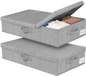 mepure Underbed Storage Boxes – 3 Pack Fabric Storage Bags, 50L Under Bed Storage Box with Lids and Zips, Foldable Clothes Organiser for Bedding, Quilts, Toys, Shoes – Grey