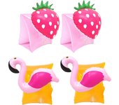 pares de flotadores de piscina para niños, brazaletes con diseño de fresas y cangrejos, flotadores de playa para entrenamiento y aprendizaje.