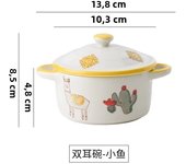 Ceramic Kitchen Bowl Baby Food Supplement Bowl Dinnerware Noodle Ramen Fruit Salad Steamed Egg Bowl Microwave Tableware with Lid