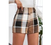 Women's retro color collision plaid high waist wide leg shorts loose large size wide leg pants thin pants