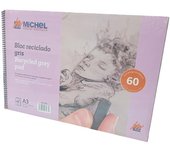 Bloc papel reciclado gris para dibujo con 60 hojas de 80gr, tamaño A4, de Michel