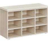 VASAGLE Banco Zapatero, Zapatero con Asiento, con Cojín y 9 Compartimientos, Estantes Ajustables, para Entrada, Sala de Estar, 30,3 x 78,5 x 48 cm, Marrón Rústico/Blanco Clásico/Beige Natural/Marrón Camello
