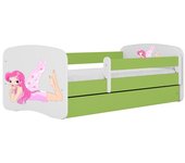 Cama 140 x 70 cm Kocot Kids com gaveta e colchão BabyDreams Fairy com asas Green