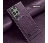 Luxury Wireless Charging Leather Phone Case For Magsafe Samsung Galaxy S24 Ultra S23 Plus S22 Magnetic Back Cover Holder Stand