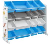 SONGMICS Estantería de Juguetes, Organizador de Juguetes de 4 Niveles para niños con 16 Cubos de plástico, para la habitación Infantil, Sala de Juegos, Blanco, Azul y Gris, Navidad
