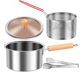 Deep Fryer Pot Stainless Steel Deep Fryer with Basket and Handle Portable Fry Pot with Lid Oil Saving Deep Fat Fryer Cooking