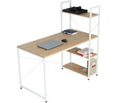 Mesa Escritorio Librería Oficina Estilo Nórdico en Blanco y Taupe con 3 Estantes 120x112x60 cm
