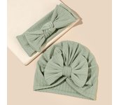 2Pcs/Set Baby Fabric Bow Headband and Hat Set Solid Color Baby Girl Turban Newborn Hair Accessories