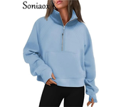 Women's Zipper Half Cardigan Splicing Kangaroo Pouch Thickened Sweatshirt Female Autumn Winter Stand-up Collar Hoodie Outerwear