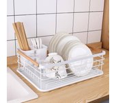 JUPPLIES Escurreplatos de Acero Inoxidable con Soporte para Utensilios Extraible, Portavasos y Estante de Gran Capacidad - Escurridor de Platos con Bandeja de Goteo - 43x31x14cm