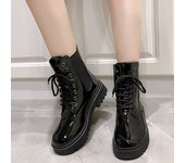 New Winter Mid-top Thick Heel Round Toe Motorcycle Shoes Comfortable and Fashionable Glossy/matte Women's Boots