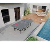 Vente-unique - Mesa de ping-pong plegable con ruedas para exteriores con accesorios - Ancho 274 x Prof. 152.5 x Alt. 76 cm - JORDIE