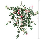 Artificial Rose Hanging Flowers UV Resistant Faux Flower Fabric Vine for Indoor Outdoor Garden Porch Eave Wedding Wall Décor