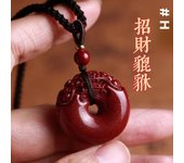 Natural cinnabar safe buckle pendant lucky safe buckle necklace with high content of purple and gold sand.