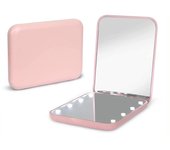 Espejo de bolsillo, Espejo de maquillaje compacto de viaje with Luz LED de augmentation 1X/2X Bolso para, de 2 lados, portátil, pequeño iluminado, Rose