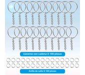 100Pcs Keychains with Chain and 100Pcs Jump Rings Keychain Rings Kit Keychain Findings Bulk for Keychain Making DIY Crafts