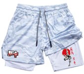 Men's and women's gym shorts, quick drying mesh shorts, animated printed Baki Hanma, sleeves, 2-in-1