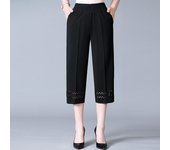 Middle Aged and Old Women Summer Pants Thin Elastic Waist Loose Casual Cropped Pants Mother Clothing Pant