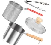 Deep Fryer Pot w/ Strainer Basket Stainless Steel Deep Frying Pot with Handle Lid Oil Mini Fryer for Frying Fish Shrimp Chicken
