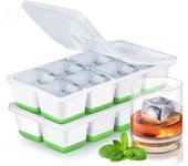 Cubiteras para Hielo Grande,  2 Piezas Cubitera Silicona con Tapa para Cubitos de Hielo, Cubitera Silicona sin BPA Apilables Moldes de Hielo Ice Cube Tray para Cóctel Whisky (Verde)